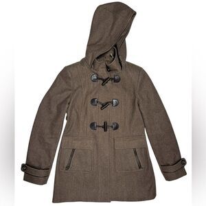 Laundry by Design Wool Blend Brown Toggle Coat with Hood Pea Coat Size Medium